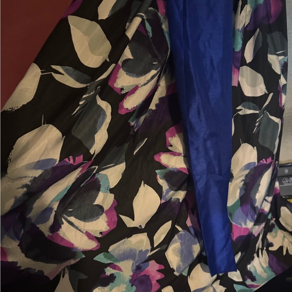 Eliza J Black and Purple Floral Maxi Dress with Blue Sash - Picture 3 of 6